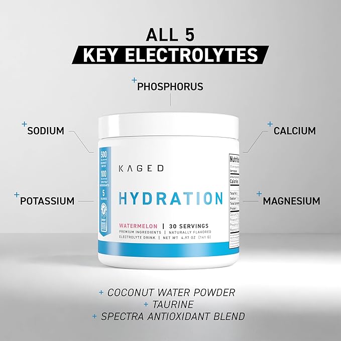 Kaged Electrolyte Hydration Powder | Hydracharge Watermelon | Sports Drink for Men and Women | Pre, Post, Intra Workout Supplement | 30 Servings