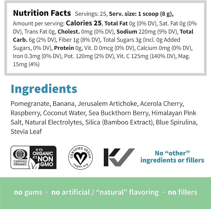 Sprout Living, Colorfuel Hydration Powder Drink Mix, Organic Superfoods + Adaptogens | Hydration & Recovery, Electrolytes, Himalayan Pink Salt, Blue Spirulina, Blue Raspberry Flavor (25 Servings)