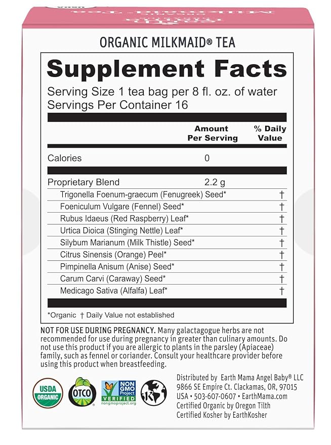 Earth Mama Organic Milkmaid® Tea | Lactation Support Herbal Tea Bags for Breastfeeding, Decaf Lactation Supplement for Increased Breast Milk Production, With Milk Thistle & Fenugreek (16 Count)