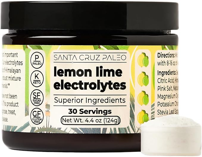 Santa Cruz Paleo Electrolyte Powder Lemon Lime with Himalayan & Sea Salt, Magnesium, Potassium, Sugar-Free, 30 Servings