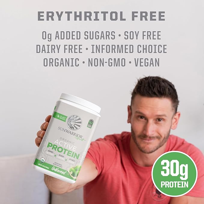 Vegan Protein Powder Plant-Based USDA Organic BCAAs | 30g per Serving | Sugar, Gluten, Dairy Free Non-GMO | Unflavored, 20 Servings | Active Sport