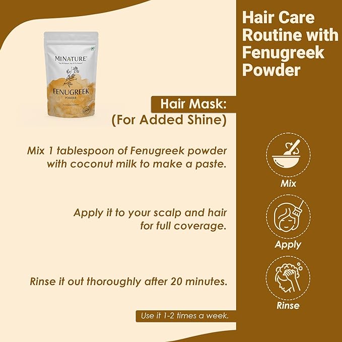 Mi Nature Fenugreek Powder - 100% Natural Trigonella Foenum Seeds - Pure Methi Powder for Cooking, Hair and Skin Care - 227g (8oz/0.5lb) Resealable Pouch