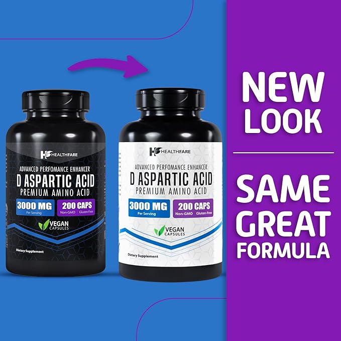D-Aspartic Acid 3000mg | 200 Veg Capsules | Premium Amino Acid Supplement | Non-GMO | Gluten-Free
