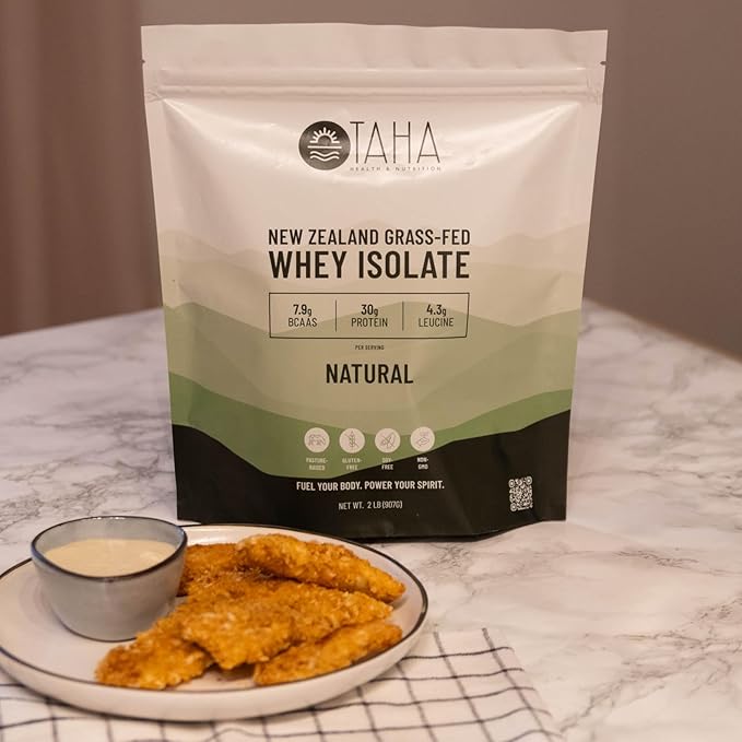 Taha Health & Nutrition Natural Unflavored Whey Protein Isolate, 30g Protein, 7.9g BCAAs, 4.3g Leucine | New Zealand Grass-Fed, Free-Range Dairy | Gluten & Soy Free, Keto, Kosher | 2LB, ~26 Servings