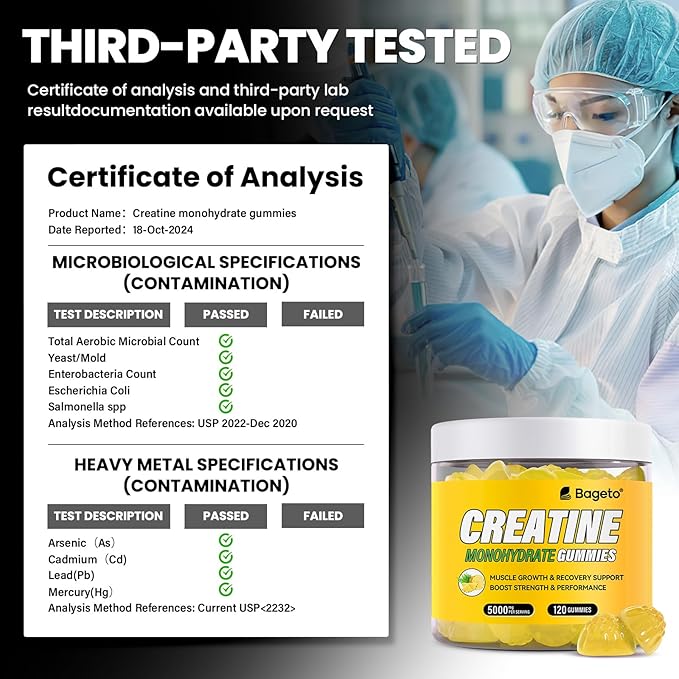 Creatine Monohydrate Gummies 5g for Men Women,Sugar Free Chewables Creatine Pre-Workout for Muscle Strength, Pineapple Flavor, 120 Count
