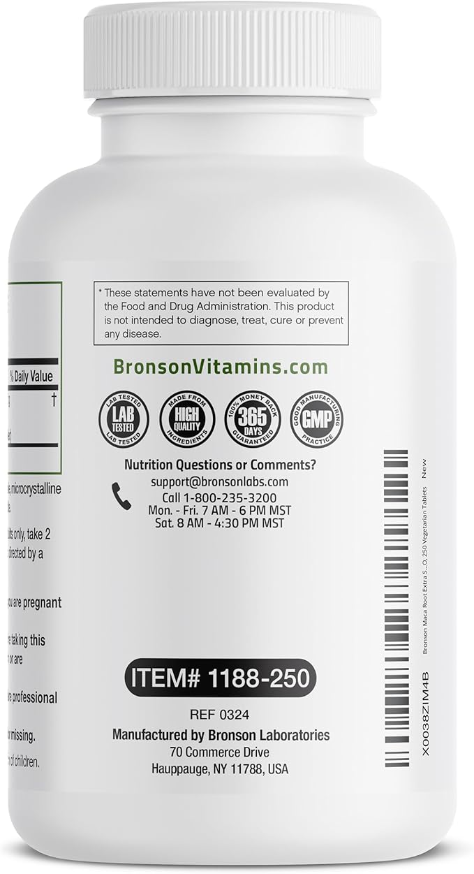Bronson Maca Root Extra Lepidium Meyenii, Non-GMO, 250 Vegetarian Capsules