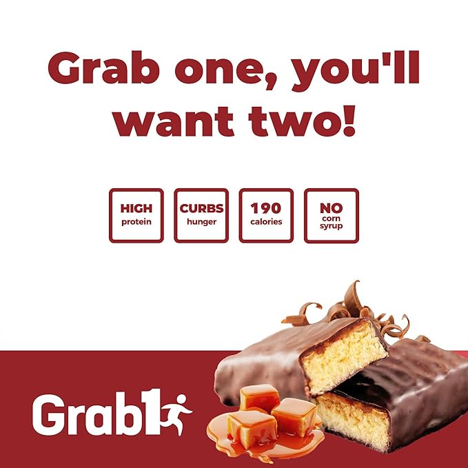 Grab1 Sugar Free Protein Bars, Caramel Deluxe (3 Pack- 12 Bars) | Delicious and Nutritious | Low Calorie | Only 1g Sugar