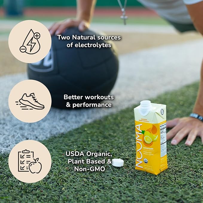NOOMA - Hydrating Sports Drink - Electrolyte Drink with Organic Coconut Water - Organic & No Added Sugars - Rapid Hydration - 30 Calories & 505mg Electrolytes - Lemonade - 12 Pack (16.9oz each)