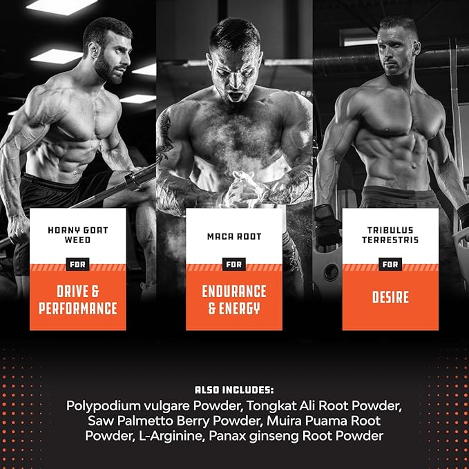 Testosterone Supplement for Men - Testosterone Booster for Men with Horny Goat Weed, Maca Root, Tongkat Ali & Tribulus Terrestris - Energy Support, Performance Enhancer, Muscles Building - 60 Capsules