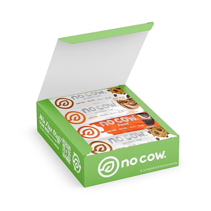 No Cow High Protein Bars, Peanut Butter Lovers Variety Pack - Healthy Snacks, 20g Vegan Protein, High Fiber, Low Sugar, Keto Friendly, Dairy & Gluten Free (12 Count)