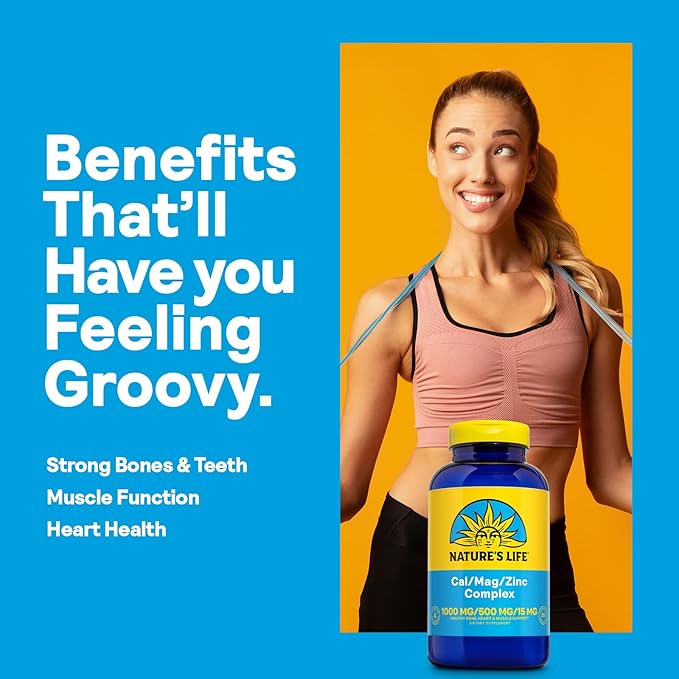 NATURE'S LIFE Cal Mag Zinc Complex 1000mg / 500mg / 15mg - Calcium Magnesium Zinc Supplement w/Vitamin D and Boron - Bone Health, Muscle and Heart Health Support, 60 Day Guarantee, 62 Serv, 250 Caps