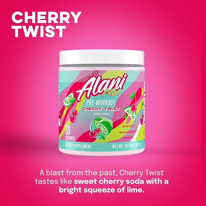 Alani Nu Pre Workout Powder Cherry Twist | Amino Energy Boost | Endurance Supplement | Sugar Free | 200mg Caffeine | L-Theanine, Beta-Alanine, Citrulline | 30 Servings