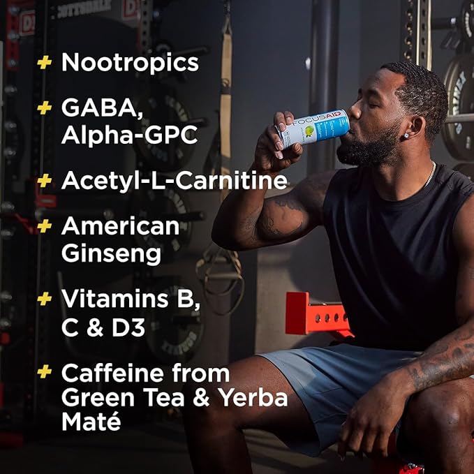 FOCUSAID Energy Blend, Nootropics Drink for Brain Fuel, Alpha-GPC, GABA, B-Complex, Yerba Mate, Green Tea, 100% Clean,100mg Natural Caffeine, 12 Fl Oz (Pack of 24)