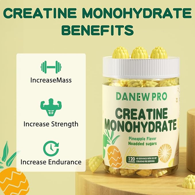 Creatine Monohydrate Gummies for Men & Women, Creatine Monohydrate for Muscle Strength, Muscle Builder, Energy Boost, Pre-Workout Supplement(120 Count)-Pineapple Flavor