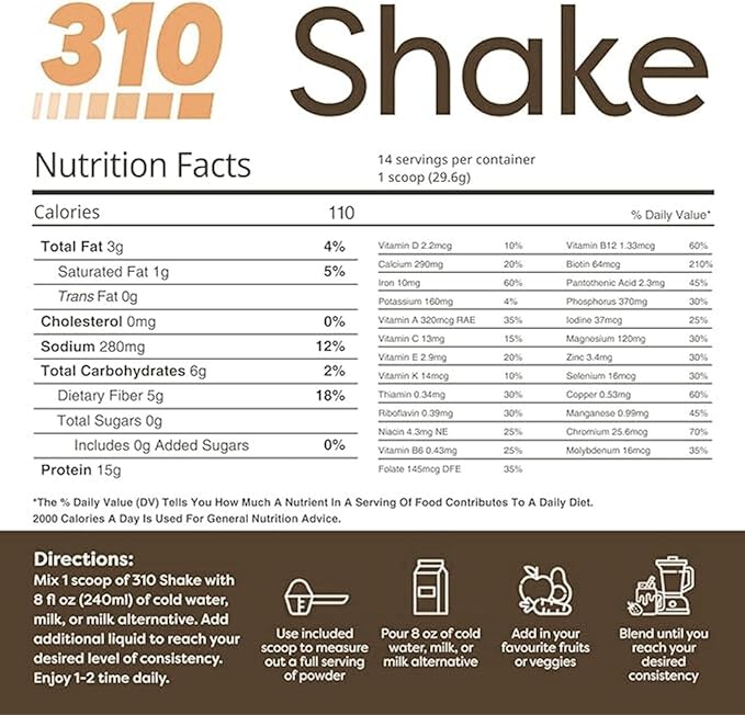 310 Nutrition All-in-One Meal Replacement Shake-Superfood Protein with Fiber, Probiotics & Adaptogens โ Low Carb, Vegan, Keto & Paleo Friendly โ๐ฎ๐ด ๐ฆ๐ฒ๐ฟ๐๐ถ๐ป๐ด๐ ๐๐ผ๐ผ๐ธ๐ถ๐ฒ๐ '๐ป ๐๐ฟ๐ฒ๐ฎ๐บ