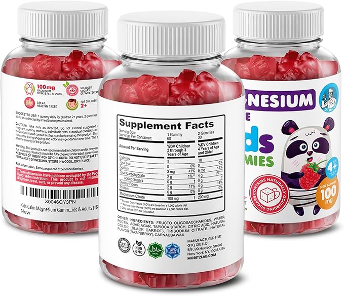 DR. MORITZ Sugar-Free Calm Magnesium Gummies for Kids and Adults - Non-GMO Kids Magnesium Gummies - Raspberry Flavor - 1-Pack (60 Count)