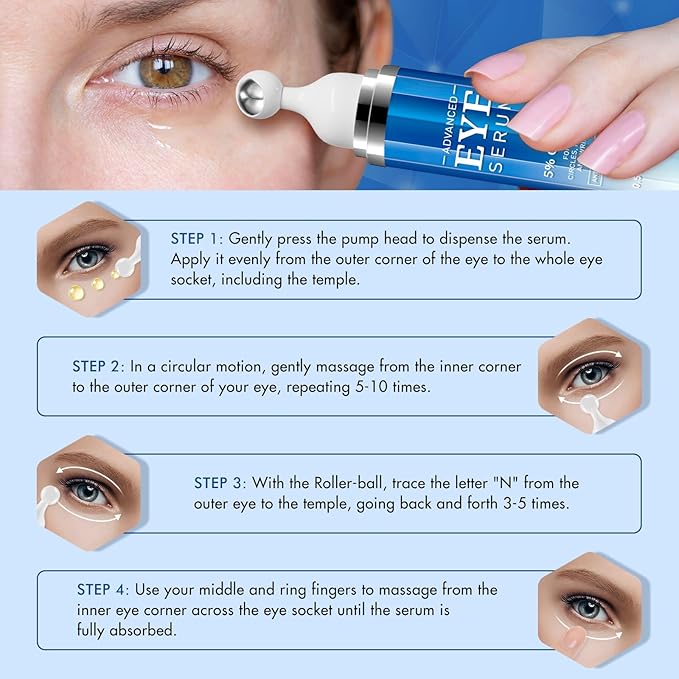 Eye Serum with Caffeine - Caffeine & Retinol Eye Cream for Dark Circles - Under Eye Cream Morning Skincare - Hyaluronic Acid and Niacinamide Eye Cream - Daily Eye Serum for Eyelids Puffiness