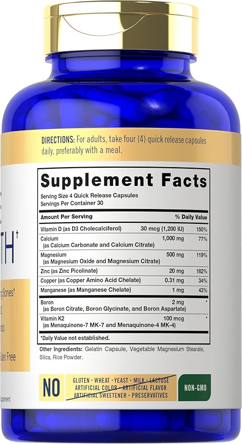 Carlyle Bone Strength Calcium Complex Supplement | with Vitamin D3, Magnesium, K2, Zinc & Boron | 120 Capsules | Non-GMO, Gluten Free