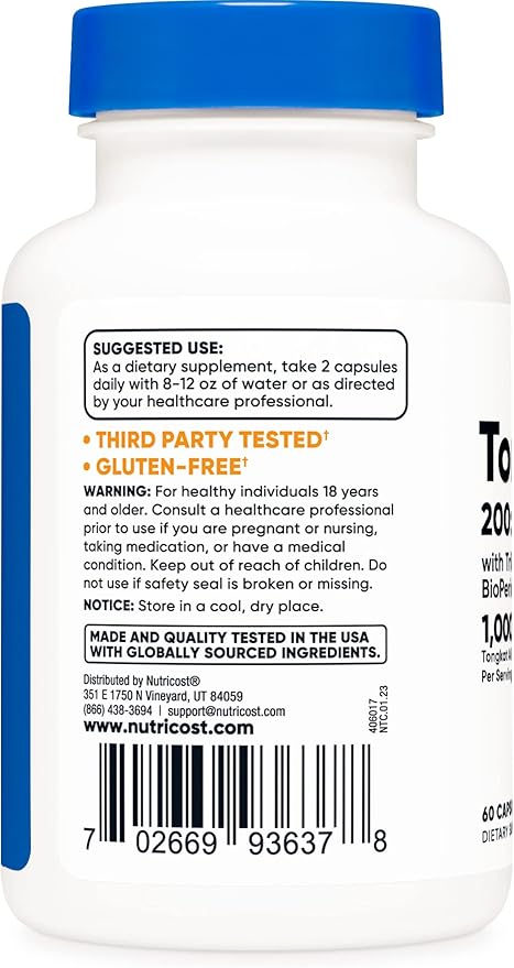 Nutricost Tongkat Ali 1,000mg, 60 Caps (2 Bottles) - 30 Servings Per Bottle, Veggie Caps, Non-GMO, Gluten Free