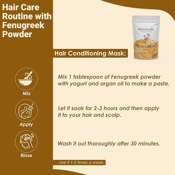 Mi Nature Fenugreek Powder - 100% Natural Trigonella Foenum Seeds - Pure Methi Powder for Cooking, Hair and Skin Care - 100g (3.5oz) Resealable Pouch