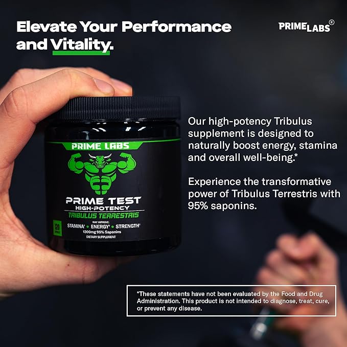 Prime Labs Tribulus Terrestris for Men 1300mg - Enhanced with 95% Saponins - Energy, Vitality, Strength - 120 Count