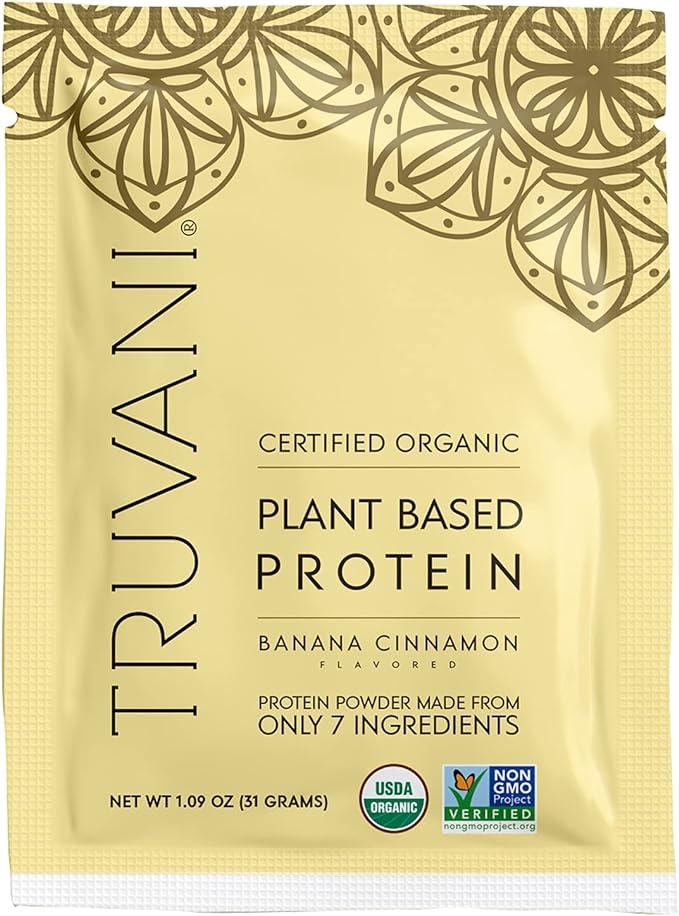 Truvani Vegan Pea Protein Powder | Banana Cinnamon | 20g Organic Plant Based Protein | 1 Serving | Keto | Gluten & Dairy Free | Low Carb | No Added Sugar