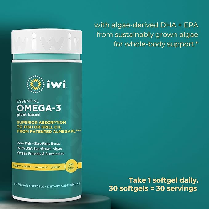 Iwi Omega-3 Essential & Vegikrill Omega-3 Bundle, 30 Servings, Vegan Plant-Based Algae Omega 3, Krill & Fish Oil Alternative, No Fishy Aftertaste