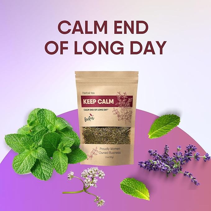 Organic Keep Calm Herbal Loose Leaf Tea with Peppermint, Valerian root, Lavender (Herbal Tea), Caffeine-Free Relaxing Wellness Blend