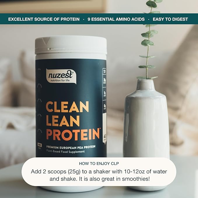 Nuzest - Pea Protein Powder - Clean Lean Protein, Premium Vegan Plant Based Protein Powder, Dairy Free, Gluten Free, GMO Free, Protein Shake, Just Natural (UNFLAVORED), 40 Servings, 2.2 lb