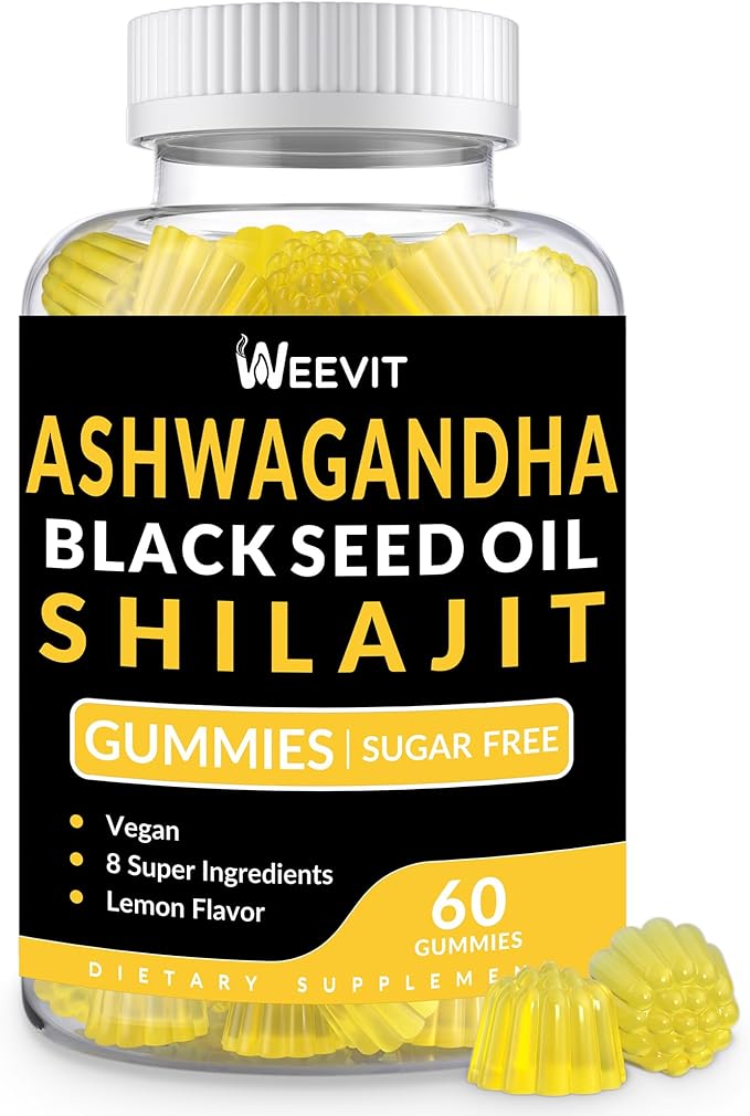 Sugar Free Ashwagandha Shilajit Gummies with Black Seed Oil, Sea Moss, Maca Root, Turmeric, All in One Supplement