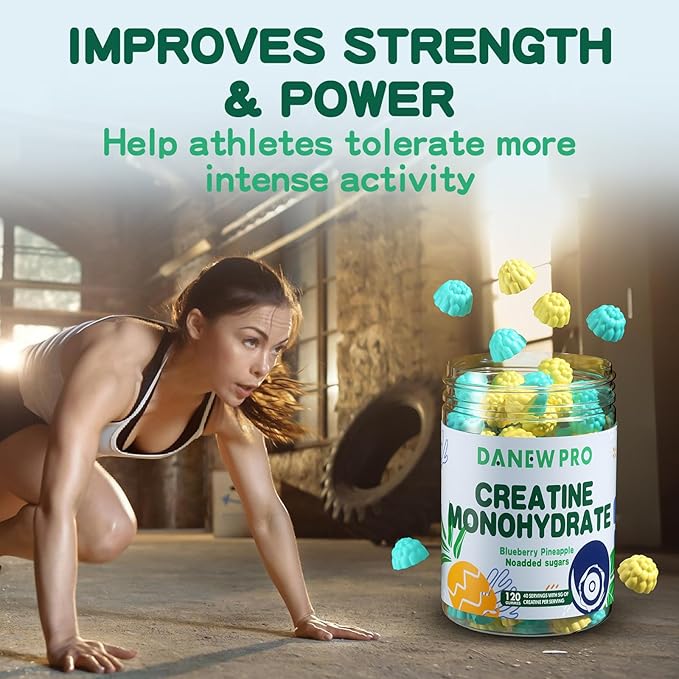 Creatine Monohydrate Gummies or Men & Women, Creatine Monohydrate for Muscle Strength, Muscle Builder, Energy Boost, Pre-Workout Supplement(120 Count)-Blueberry Pineapple Flavor.