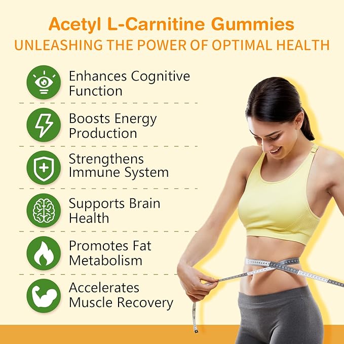 Acetyl L-Carnitine Supplement, Natural Nutrition Supplement for Boost Energy, Immunity, Vegan, Orange Flavor, 60 Count
