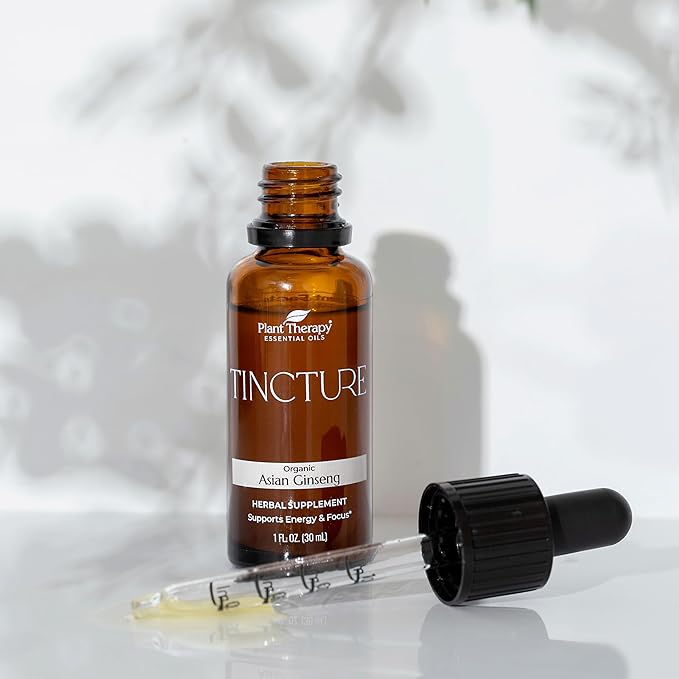 Plant Therapy Organic Tinctures Beginner Set 30 mL Each of Organic Ashwagandha, Asian Ginseng, Echinacea Blend, Elderberry, Lemon Balm & Turmeric