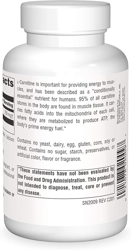 Source Naturals L-Carnitine, Metabolic Energy*, 250mg - 120 Capsules