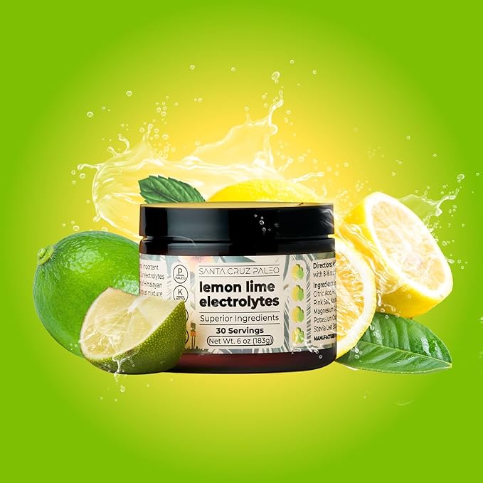 Santa Cruz Paleo Electrolyte Powder Lemon Lime with Himalayan & Sea Salt, Magnesium, Potassium, Sugar-Free, 30 Servings