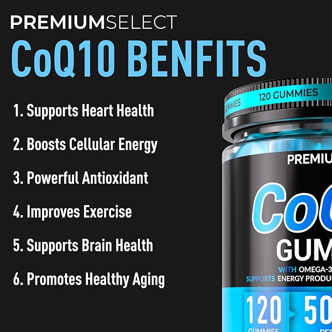 CoQ10 Gummies for Adults 500mg Sugar Free - 120 Cq10 Gummies High Absorption Supplement with Omega-3, Vitamin B3, and Zinc Supports Heart Health, Cellular Energy Antioxidant Protection Gummy Chews