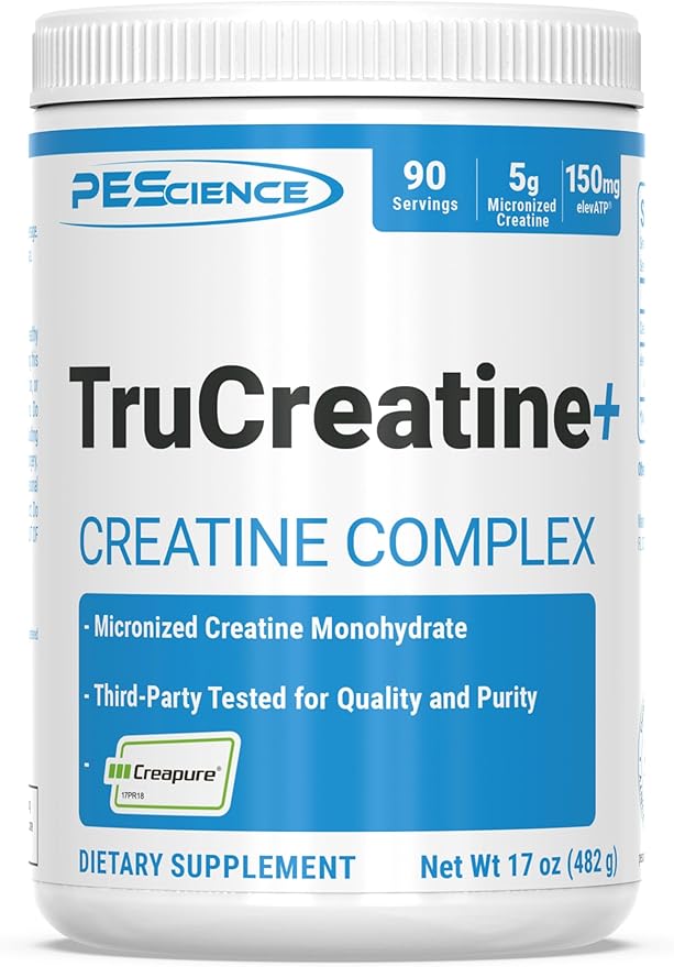 PEScience TruCreatine+ Creapure Creatine Monohydrate Powder, Micronized Creatine with ElevATP, 5g Per Serving, for Men & Women, Supports Muscle Growth, Strength & Recovery, 90 Servings