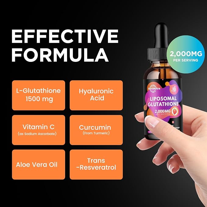 Liposomal Glutathione Supplement - 2000mg Glutathione Liquid Drops with Vitamin C, Curcumin & Trans-Resveratrol - Powerful Antioxidant for Immune, Skin Health & Liver Detox - Strawberry
