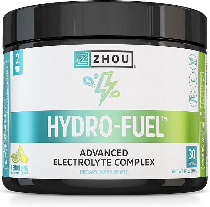 Zhou Nutrition Hydro Fuel, Sugar Free Electrolyte Powder, Replenish Nutrients, Restore Hydration, Natural Mineral Complex with Coconut Water Concentrate, Vegan, Gluten Free, Lemon Lime, 30 servings