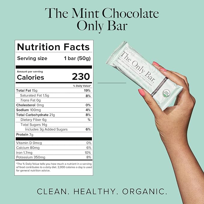 Truvani Plant Based Snack Bars | Chocolate Mint 4 Pack | 7g Protein | USDA Organic and Vegan | The Only Bar | Dairy, Soy, and Gluten Free | Individually Wrapped