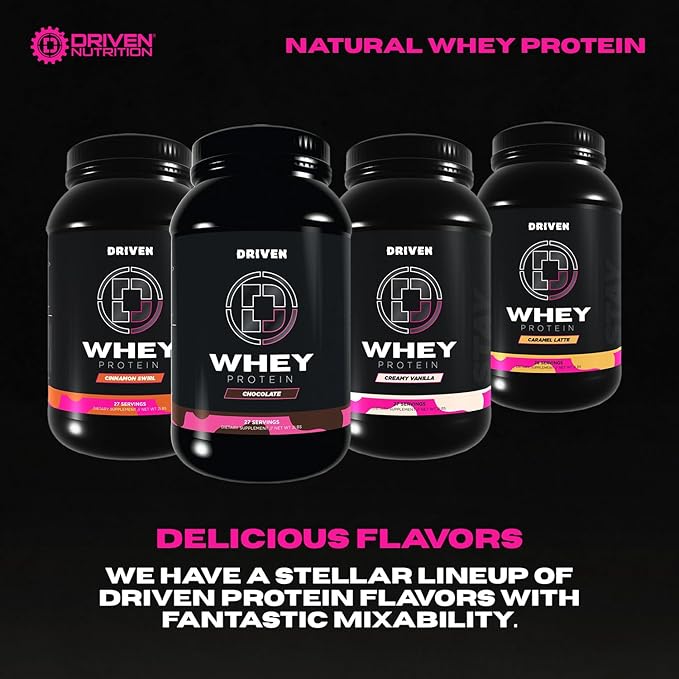 Driven WHEY- Grass Fed Whey Protein Powder: Delicious, Clean Protein Shake- Improve Muscle Recovery with 23 Grams of Protein with Added BCAA and Digestive Enzymes (2 lb, Chocolate Milkshake)