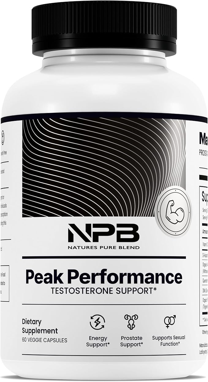 Nature's Pure Blend Peak Performance – Testosterone Supplement for Men with D-Aspartic Acid, Ashwagandha & DIM – Mens Prostate Health Support, Muscle Strength & Energy – Prostate Supplement