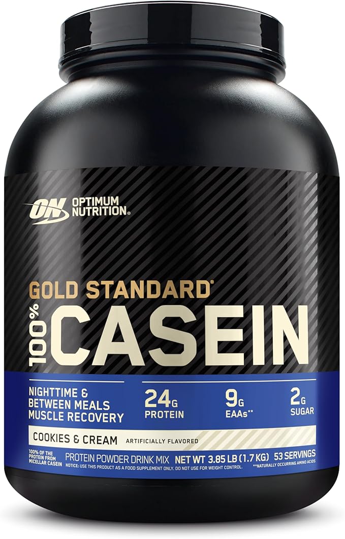 Optimum Nutrition Gold Standard 100% Micellar Casein Protein Powder, Slow Digesting, Helps Keep You Full, Overnight Muscle Recovery, Cookies and Cream, 4 Pound (Packaging May Vary)