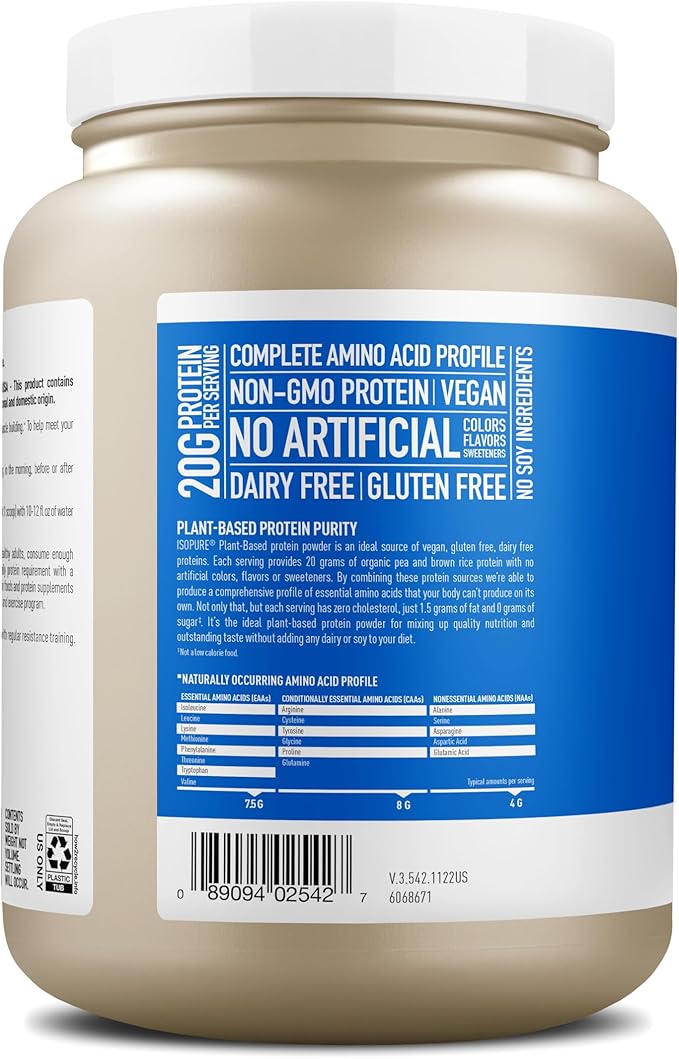 Isopure Plant-Based Protein Powder, Lactose Free, Gluten Free, With Iron, Vanilla, 20g Plant Protein Per Serving, 1.23 Lbs, 20 Servings