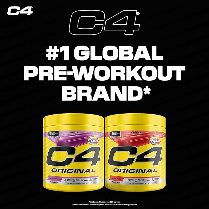 C4 Original Pre Workout – POPSICLE Cherry - Pre-Workout for Endurance, Focus & Performance with 200mg Caffeine, Beta-Alanine, Creatine Nitrate, L-Arginine & PeptiPump – Sugar Free, 25 Servings