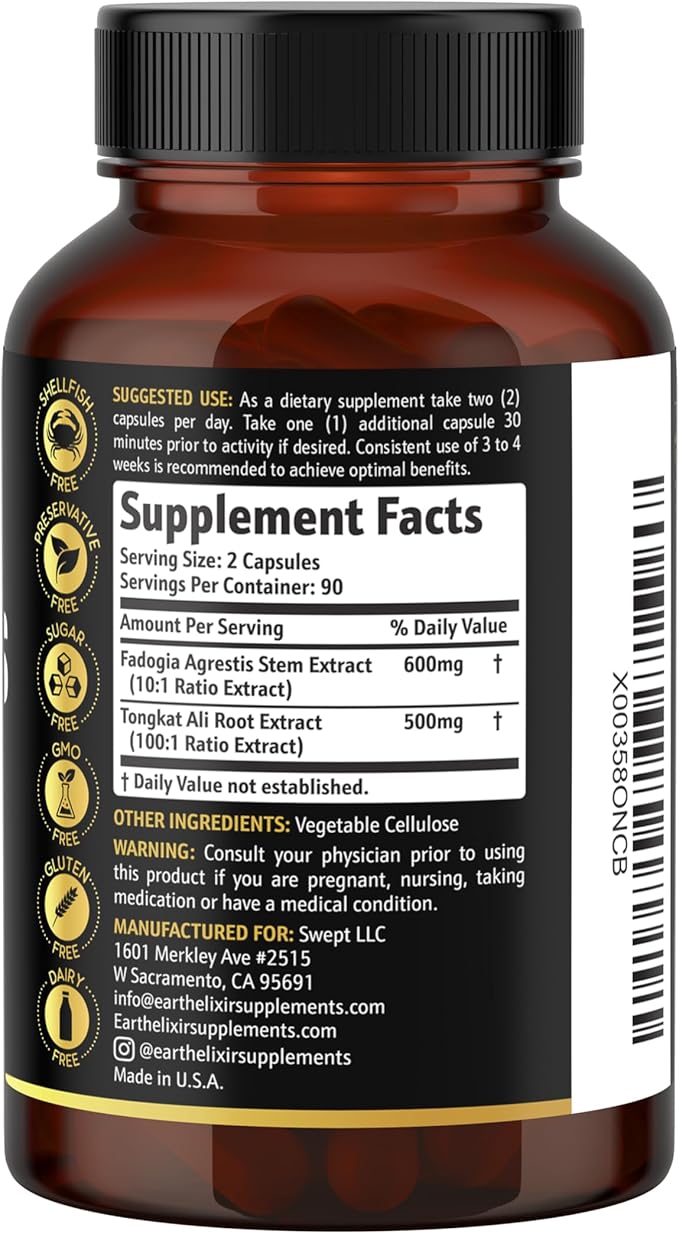 Fadogia Agrestis & Tongkat Ali for Men – Non-GMO, Pure 2-in-1 Tongkat Ali & Fadogia Agrestis for Men and Woman – Natural Energy, Hormonal & Fitness Support – 180 Longjack Capsules