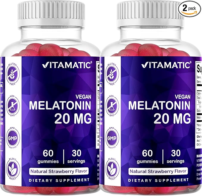 Vitamatic Melatonin 20mg Gummies for Adults, 30 Servings - 60 Count - Non-Habit Forming Supplement (Pack of 2)