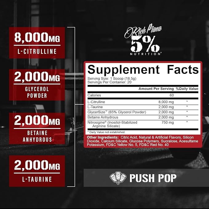 5% Nutrition FullAF Pre-Workout | Stim-Free with Massive Pumps | L-Citrulline, L-Taurine, Nitrosigine, GlycerSize (Push Pop)