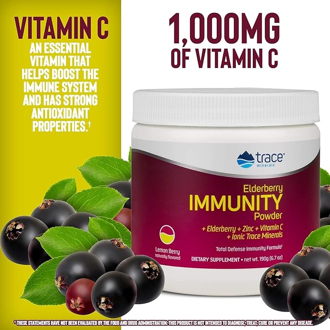 Trace Minerals Elderberry Immunity - Health Support Drink Supplement with Elderberry - Antioxidant Supplement to Support Cell Integrity & Heart Health - Lemon Berry, 6.7 oz (50 Servings)