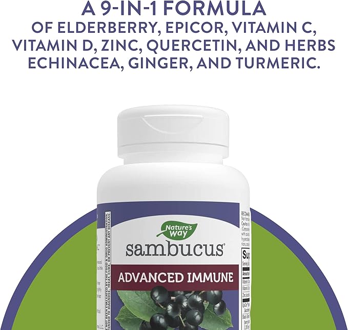 Nature's Way Sambucus Advanced Immune Capsules with Black Elderberry, Vitamin C, Vitamin D, Echinacea and Zinc, Immune System Support with EpiCor*, 80 Capsules